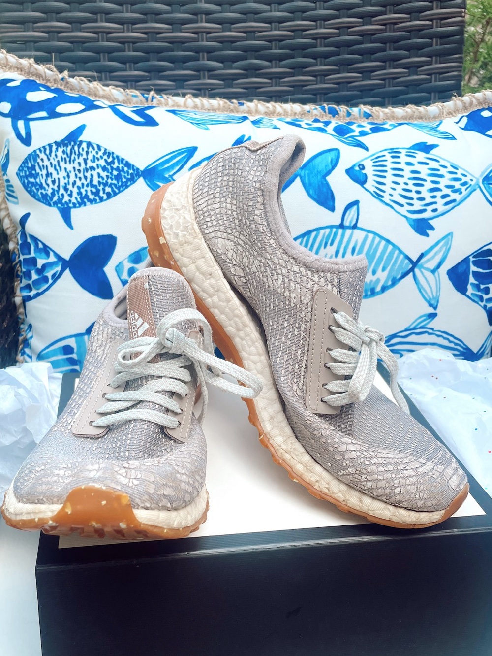 Adidas Womens Taupe Textured Lace-Up Sneakers